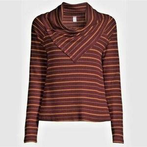Concepts New York Women's Sz Medium Burgundy & Gold Stripes Long Sleeve Knit Top
